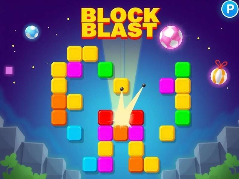 Screenshot of Block Blast game in action on Poki website showing colorful blocks and high score