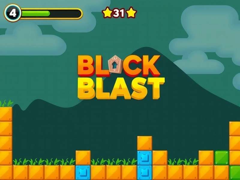 A hand holding a mobile phone displaying the Block Blast game interface with colorful blocks