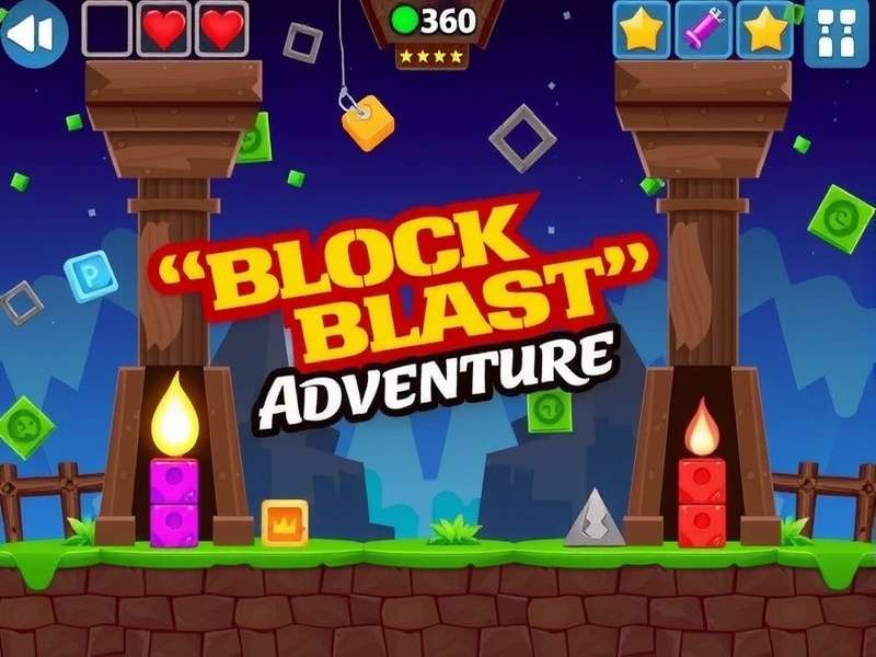 Block Blast Adventure gameplay screenshot showing colourful blocks and a high score board