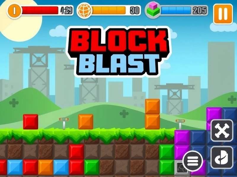 Block Blast gameplay screenshot showing colorful blocks on an 8x8 grid with power-ups