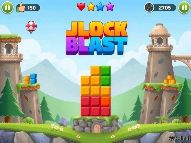 Jogar Block Blast gameplay visual with colorful blocks and strategic layout