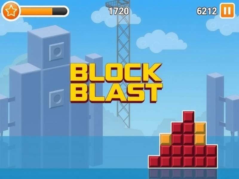 Block Blast gameplay showing different block types: L-block, T-block, Square, and Blast block