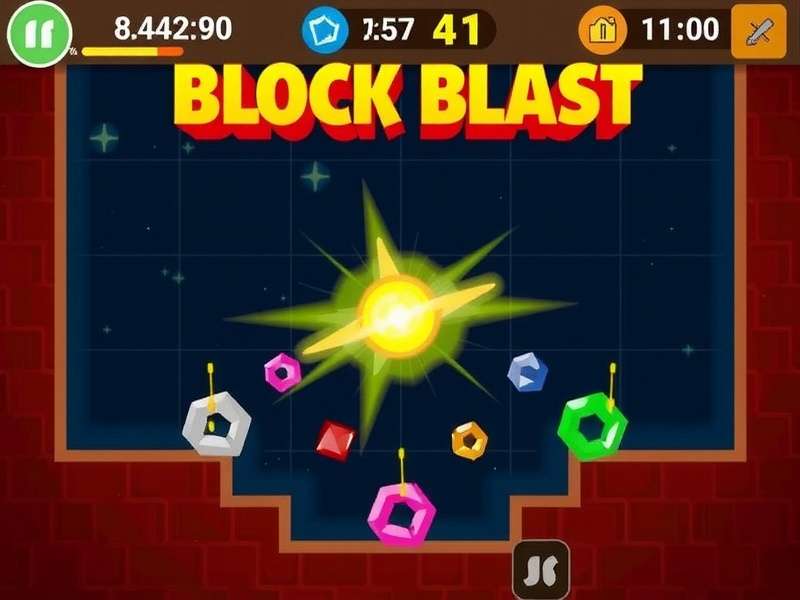 Block Blast Free game interface showing 8x8 grid with colorful blocks and scoring panel