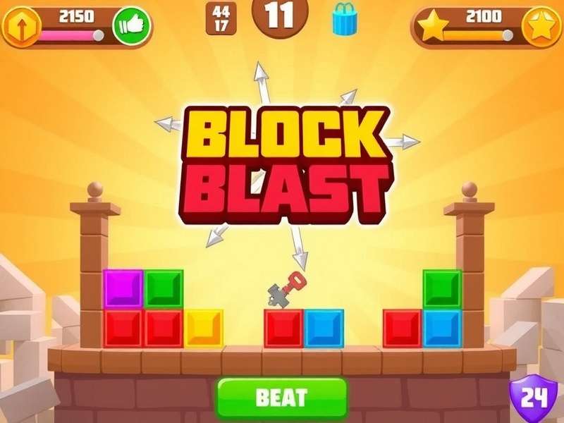 Block Blast gameplay showing colorful blocks on a grid with combo effects