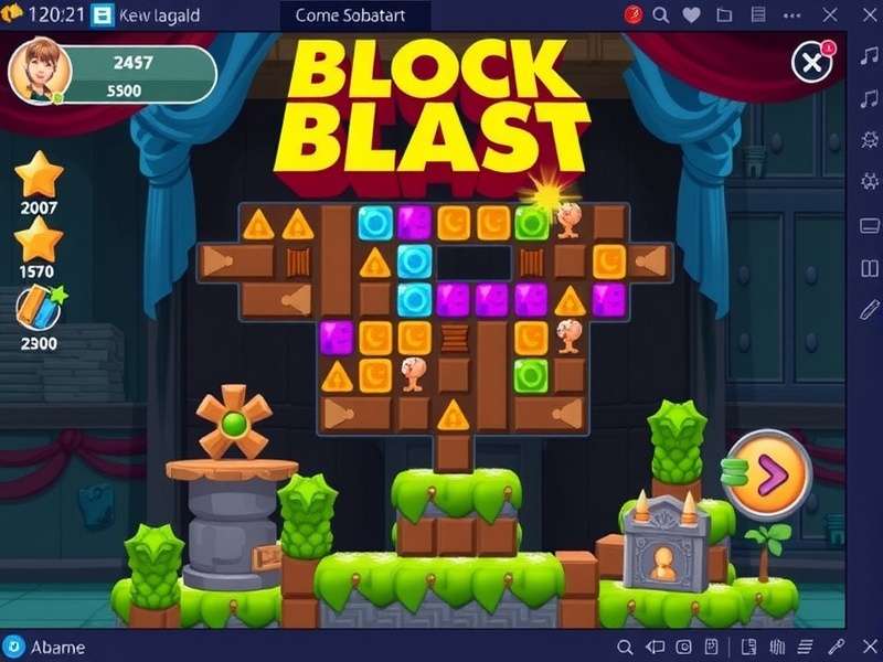 Block Blast gameplay screenshot showing colorful blocks on a grid with score overlay